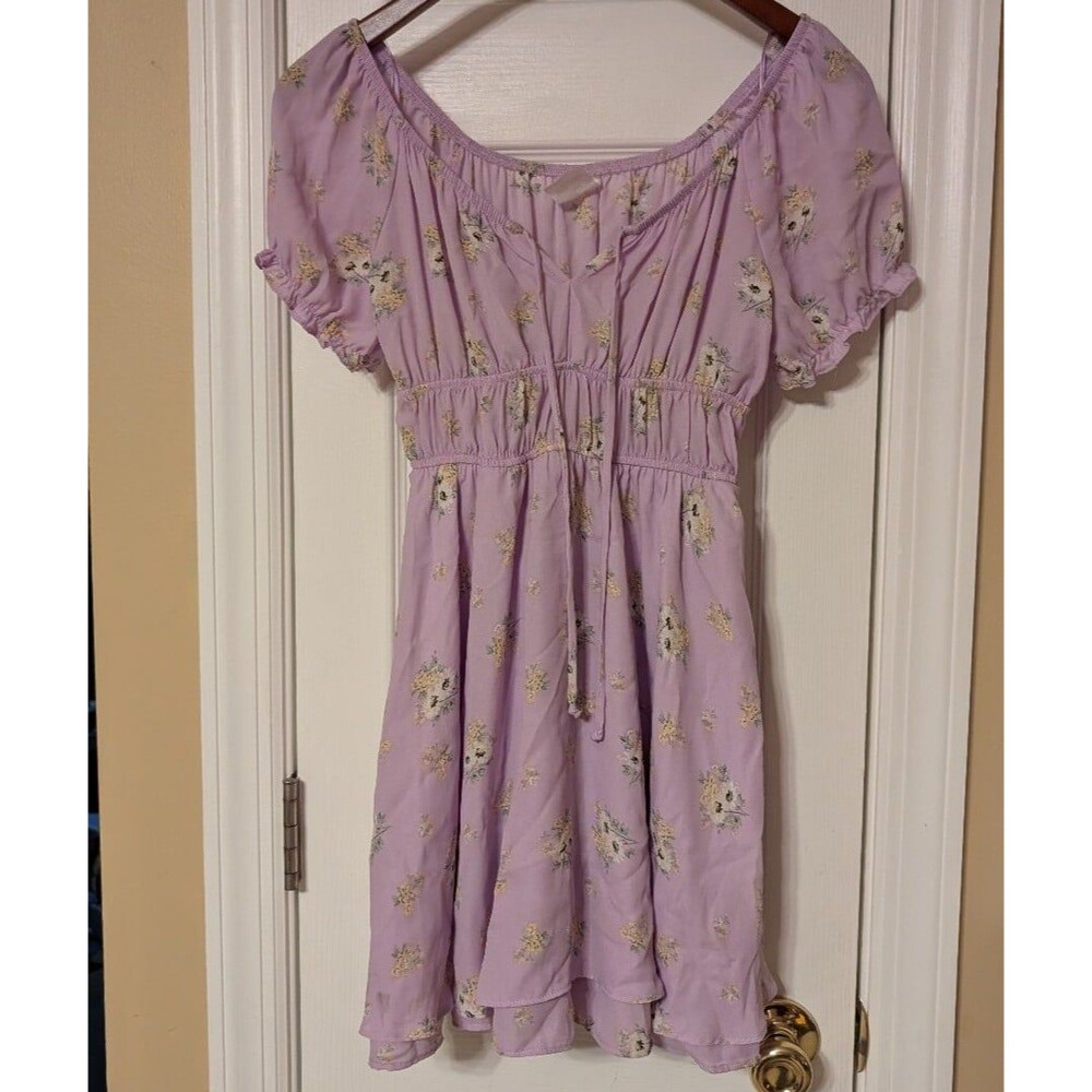 Pastel Purple Cottagecore Above the Knee Floral Print Dress